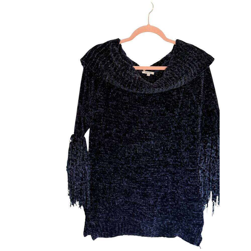 Adore Women's Medium Dark Blue Super Soft Cowl Neck Long Flutter Sleeve Sweater - Picture 4 of 11